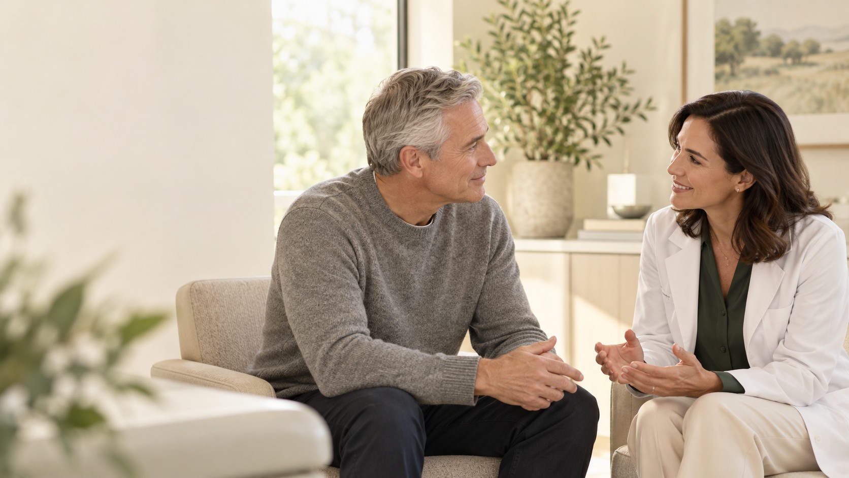 A patient and clinician sharing a care conversation